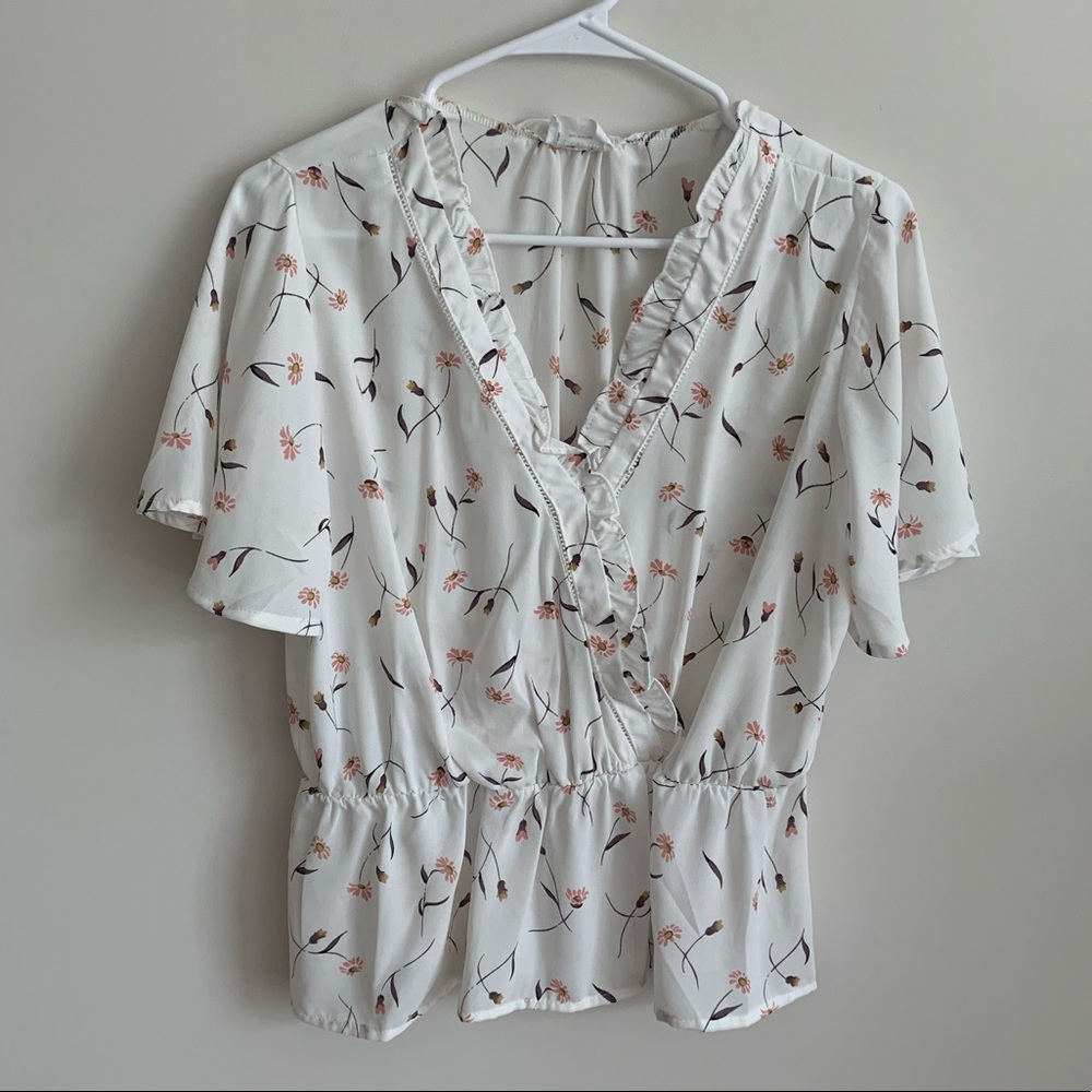 White floral print work blouse